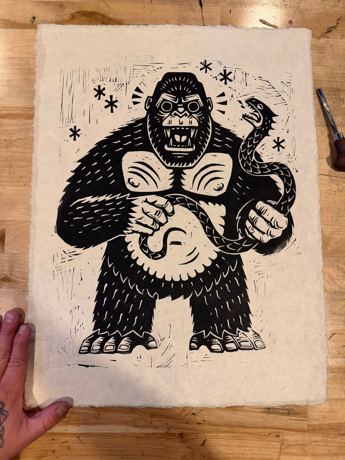 Kong Linocut Print